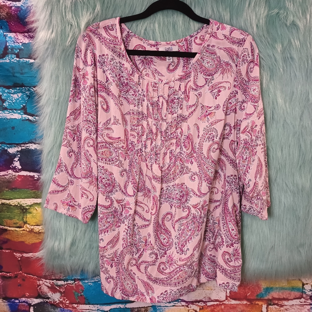 Croft & Barrow Pink Pattern Long Sleeve Top Size XL